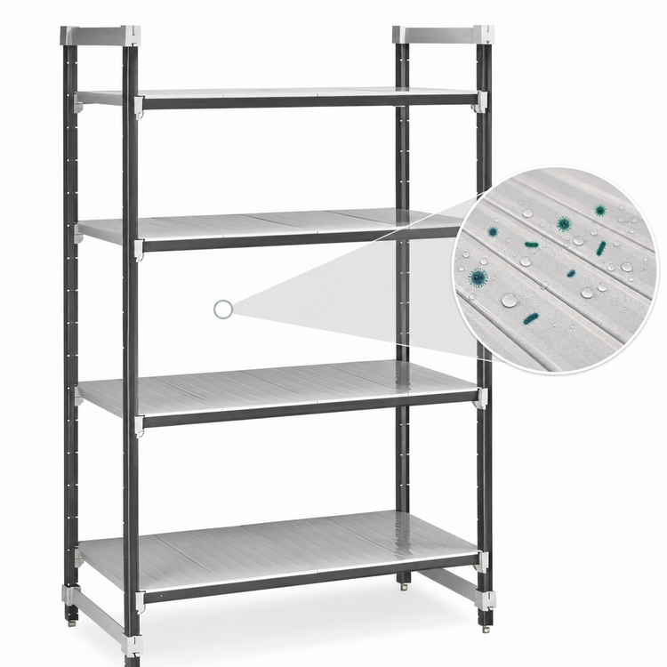 Product image #3 for Cambro Camshelving Elements XTRA 4-Tier Solid Stationary Starter Shelving Unit, 72" Long x 21" Deep x 64" High