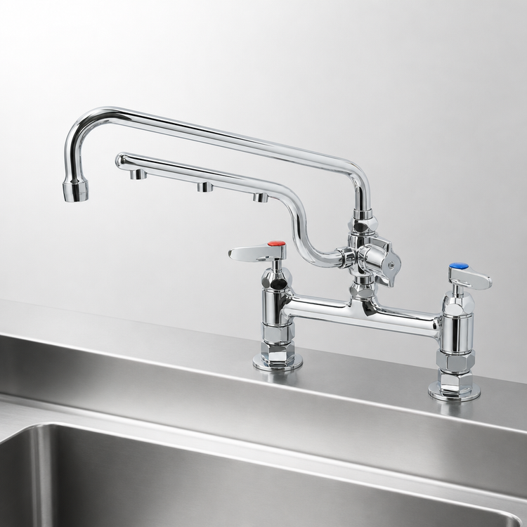 Product image #3 for T&S Brass UltraRinse 8" Deck Mount Mixing Faucet with 12" Swing Nozzle and 10" ULTRARINSE Spray Arm