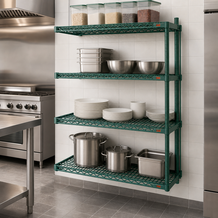 Product image #3 for Eagle Group Valu-Gard QuadTruss 4-Tier Add-On Wire Shelving Unit, 72"W x 18"D x 74"H, Green Epoxy