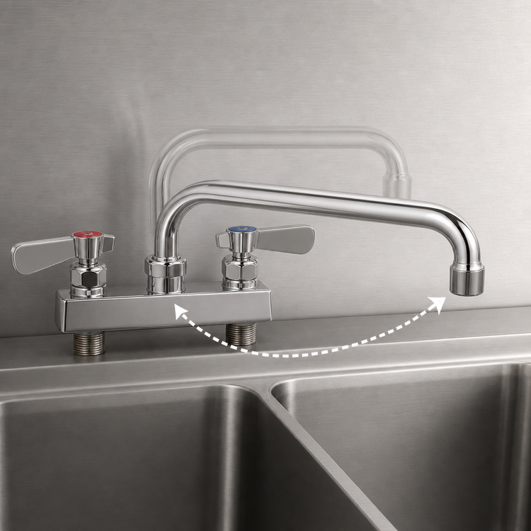 Product image #3 for BK Resources Evolution Series 4-Inch Center Deck Mount Stainless Steel Faucet with 16-Inch Swing Spout