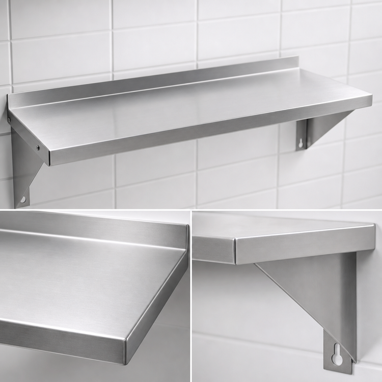 Product image #3 for BK Resources 24 Inch x 16 Inch T-304 Wall-Mounted Stainless Steel Shelf with 1-1/2 Inch Rear Up-Turn