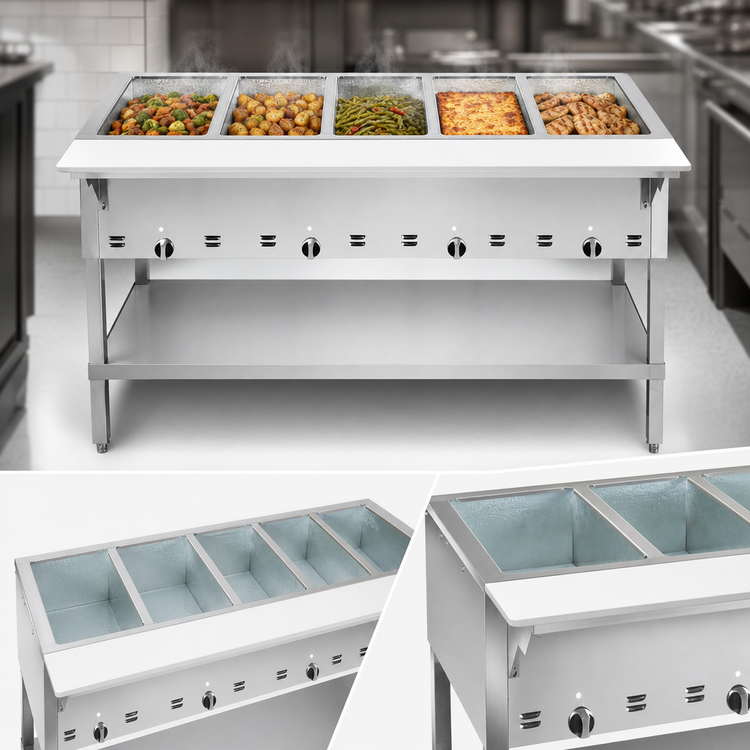 Product image #3 for 5-Well Gas Dry Heat Steam Table with Open Shelf Base and Cutting Board