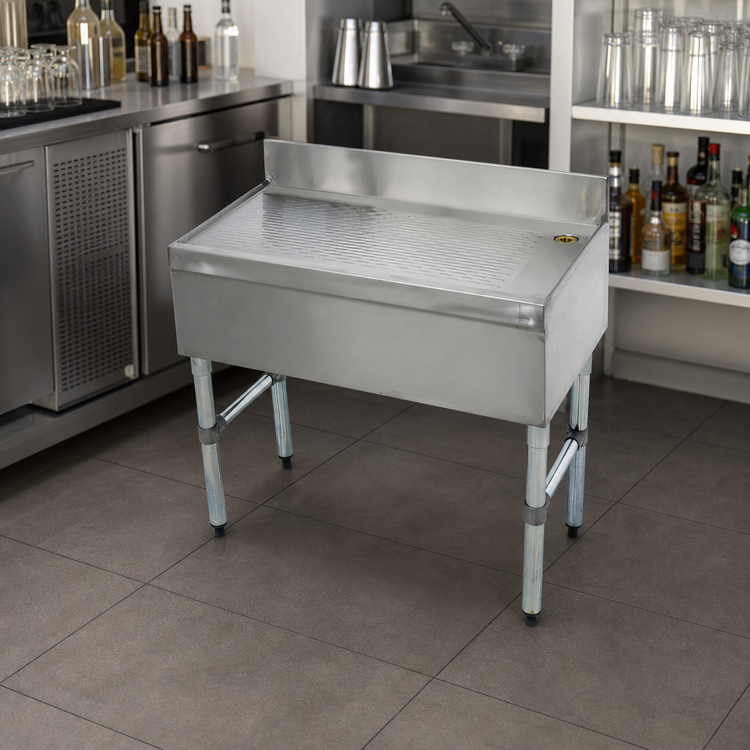 Product image #3 for Advance Tabco Underbar Basics Freestanding Stainless Steel Underbar Drainboard, 18 x 21 x 33 Inches, 4-Inch Backsplash