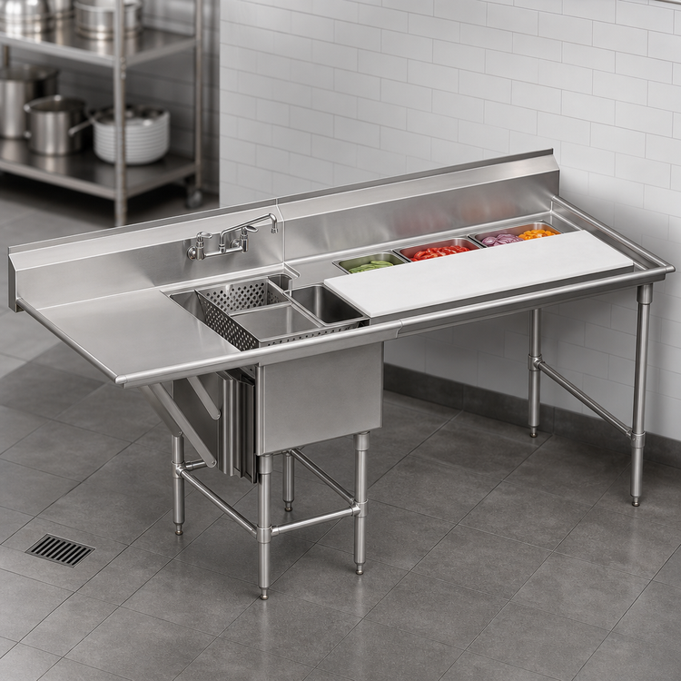 Product image #3 for Spec-Master FNP Series 1-Compartment Stainless Steel Prep Sink with Left Drainboard and Prep Area