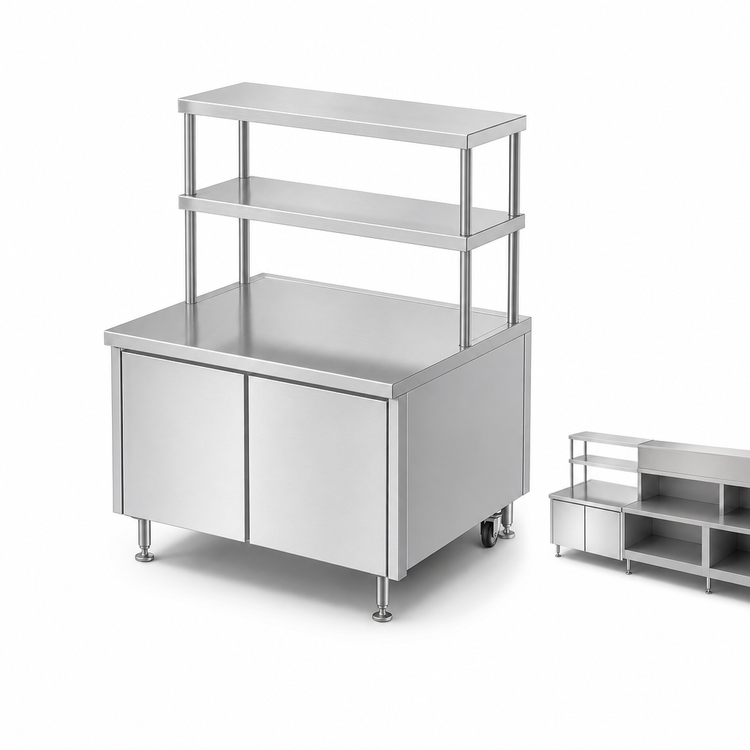 Product image #3 for Randell 74-1/2 Inch Modular Chef Service Counter Left Chef-Side Section with Plate Storage Cabinet and Double Overshelf