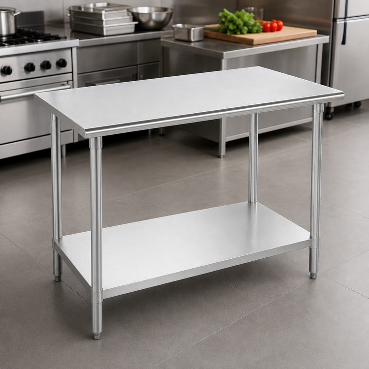 Product image #3 for Advance Tabco Stainless Steel Work Table with Adjustable Undershelf, 120 x 36 Inches, 16-Gauge 430 Top