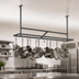 Thumbnail image #3 for John Boos Ceiling-Mounted Double-Bar Stainless Steel Pot Rack with 10 Double Hooks