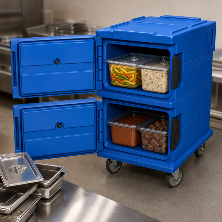 Product image #4 for Cambro Ultra Camcart® Double-Compartment Front-Loading Insulated Food Pan Carrier, 90 Qt., Navy Blue