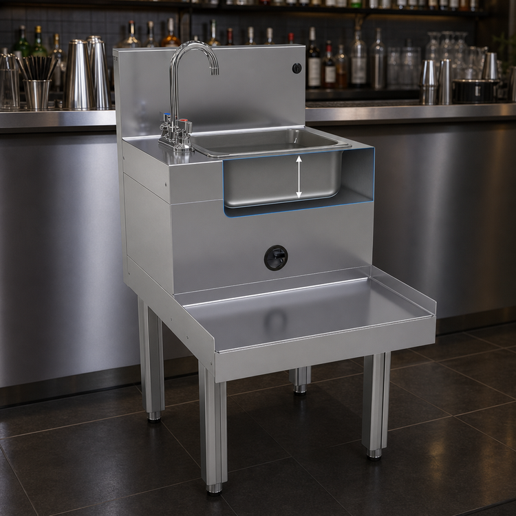 Product image #3 for Freestanding Stainless Steel Underbar Blender Station with Dump Sink, 18-Inch x 24-Inch