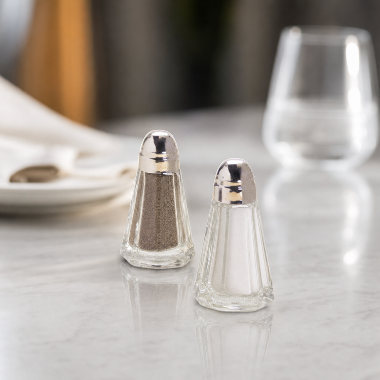 Product image #3 for American Metalcraft Paneled Glass Single Salt or Pepper Shaker with Chrome Bullet Cap Top, 1-1/2 oz., 3 Inch High