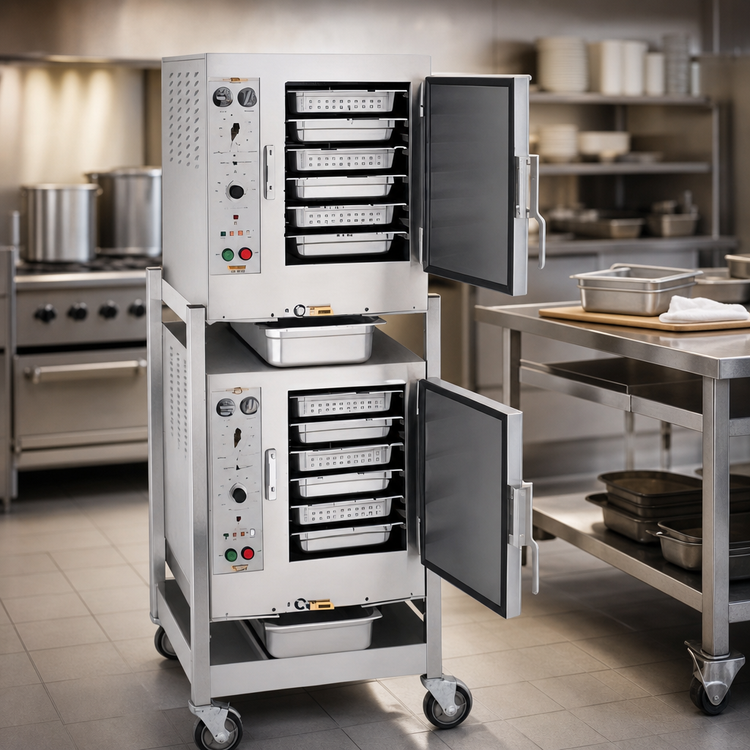 Product image #3 for AccuTemp Steam'N'Hold 2-Cavity Connectionless Vacuum Steamer with Stand and Casters, 208V, 6 kW