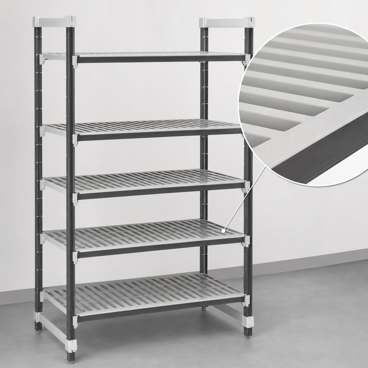 Product image #3 for Cambro Camshelving Elements XTRA 24 x 54 x 72-Inch 5-Tier Stationary Starter Shelving Unit, Vented, Speckled Gray