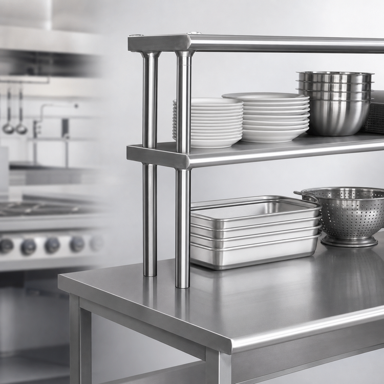 Product image #3 for Eagle Group Flex-Master 48 Inch Stainless Steel Table-Mount Overshelf Post Pair