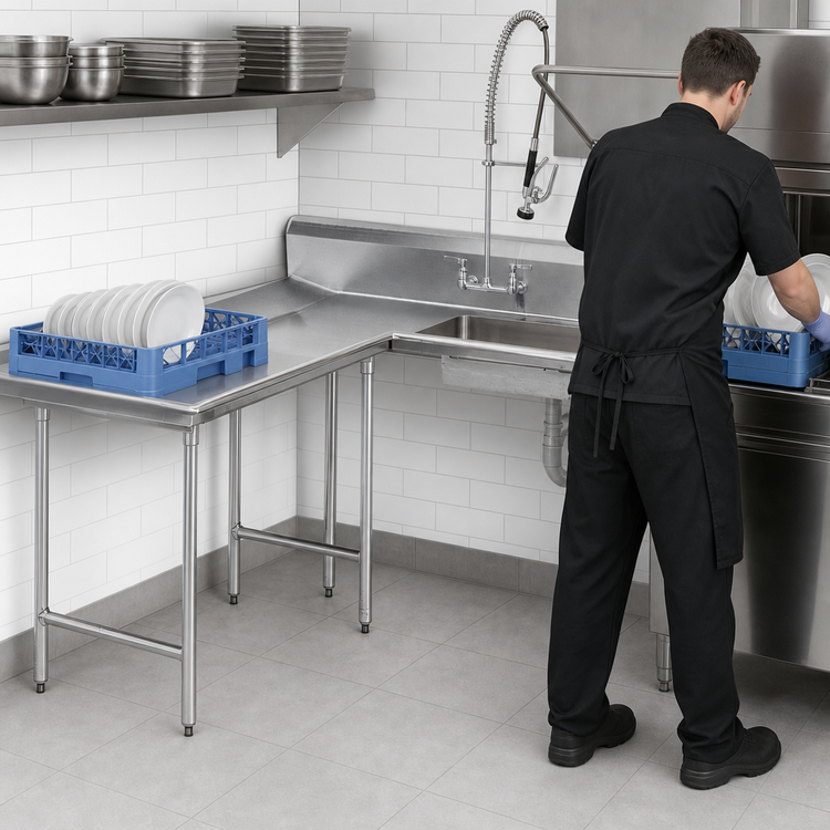 Product image #3 for Advance Tabco Left-Hand L-Shaped Soil Dishtable with Pre-Rinse Sink, 47 Inch