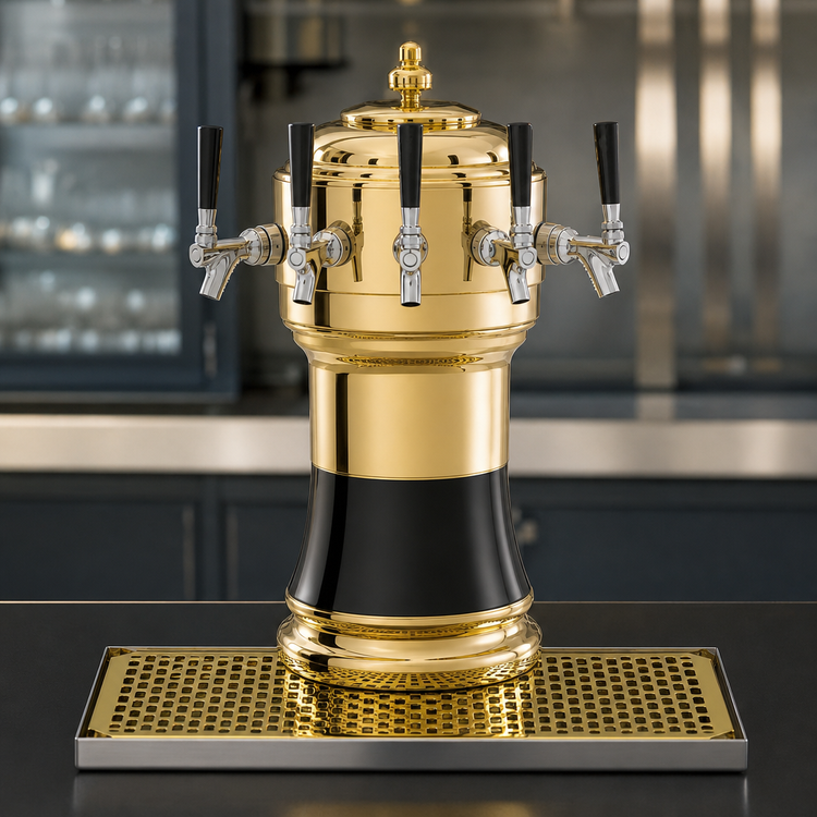 Product image #3 for Glastender Zeus 5-Faucet Air-Cooled Countertop Draft Dispensing Tower with Mirror Finish