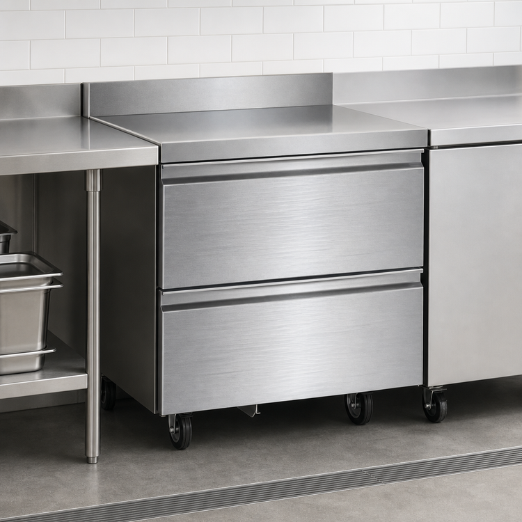 Product image #3 for Delfield 32-Inch Wide One-Section Refrigerated Worktop Base with 2 Drawers and 4-Inch Backsplash