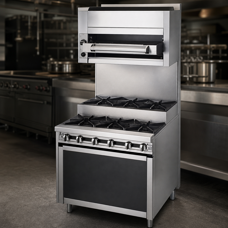 Product image #3 for Titan JTRHE-2-2 24" Heavy Duty Gas Step-Up Range with 4 Open Burners and Cabinet Base