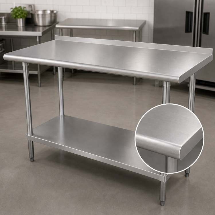 Product image #3 for Advance Tabco 144-Inch x 30-Inch 14-Gauge 304 Stainless Steel Work Table with 1-1/2-Inch Rear Up-Turn and Undershelf