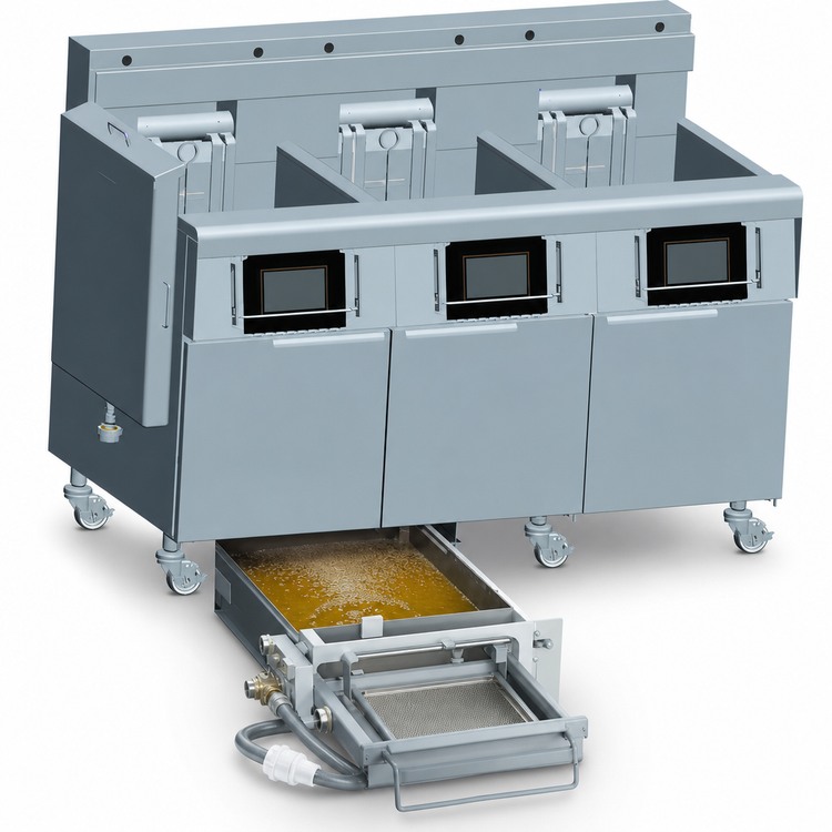 Product image #3 for Frymaster Dean FilterQuick 3-Vat Electric Deep Fryer Battery, 3 x 60-lb Frypots