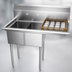 Thumbnail image #3 for KoolMore 2-Compartment Commercial Sink with Right Drainboard, Backsplash, 18-Gauge 304 Stainless Steel, 43 x 22 x 44-1/2 Inches