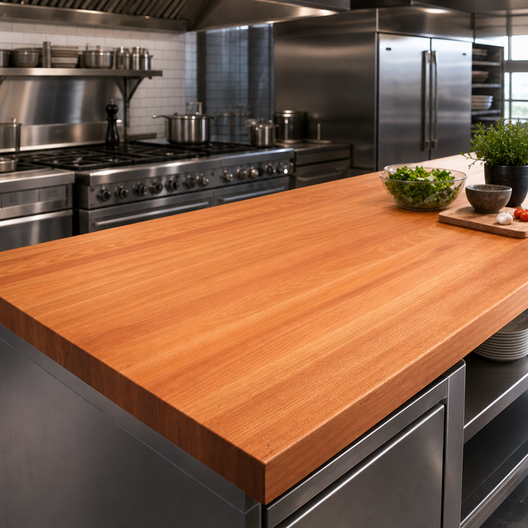 Product image #3 for Boos Block American Cherry Edge Grain Kitchen Countertop with Full-Length Rails, 144 x 38 x 3 Inches, Oil Finish