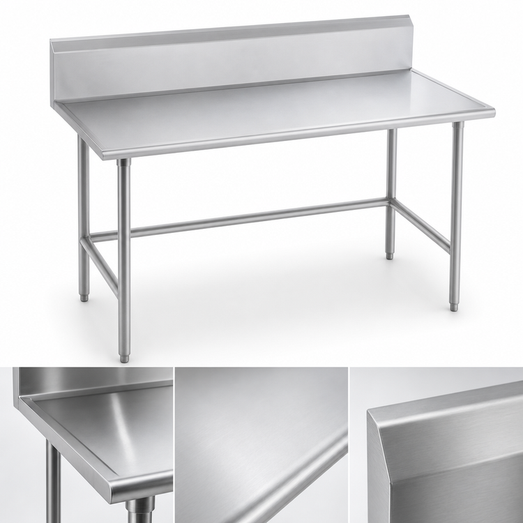 Product image #3 for Advance Tabco 120-Inch x 30-Inch Stainless Steel Work Table with 10-Inch Backsplash and Open Base