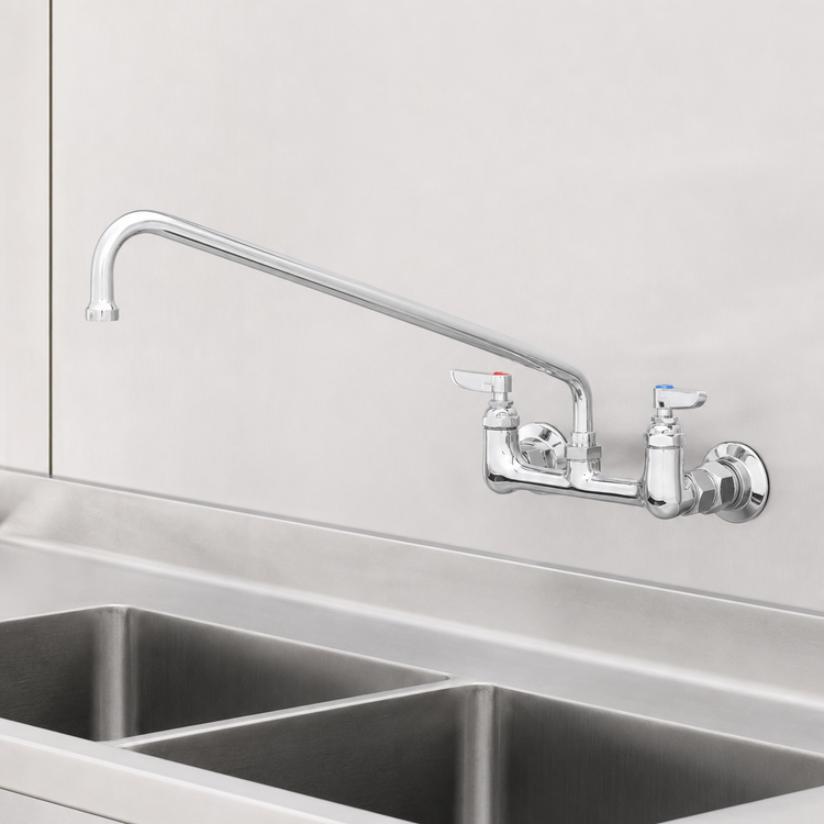 Product image #3 for T&S Brass 8-Inch Wall Mount Double Pantry Faucet with 18-Inch Swing Nozzle