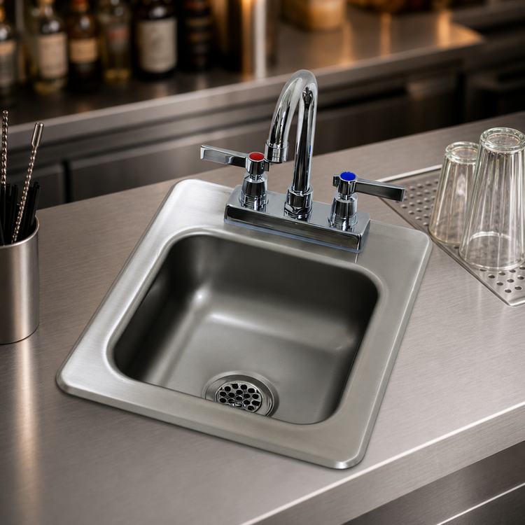 Product image #3 for Advance Tabco Drop-In Bar Hand Sink with Gooseneck Faucet, 12 x 14 Inch Overall, 9 x 9 x 5 Inch Bowl