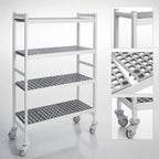 Thumbnail image #3 for Fermod Fermostock 4R68A71M 4-Tier Mobile Perforated Polymer Shelving Unit with Removable Inserts, 68"W x 14"D x 71"H