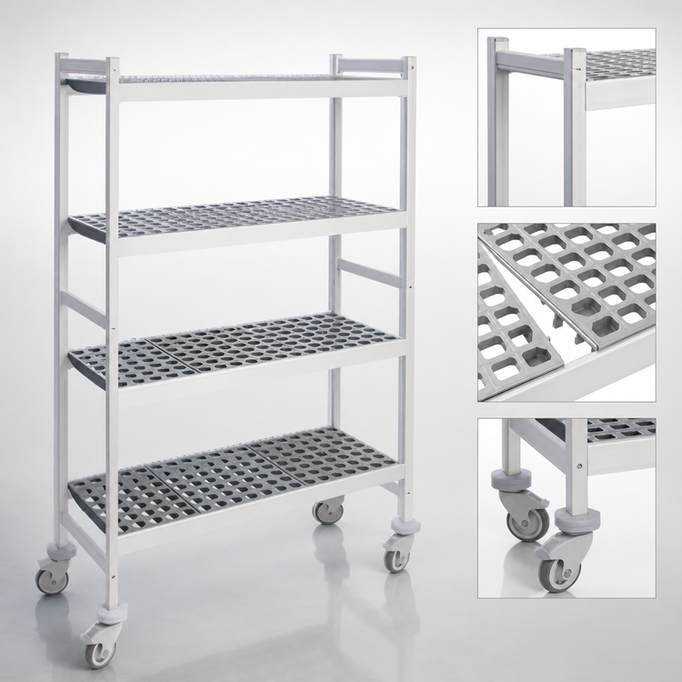 Product image #3 for Fermostock 4-Tier Mobile Polymer Shelving Unit with Removable Inserts, 68"W x 14"D x 71"H
