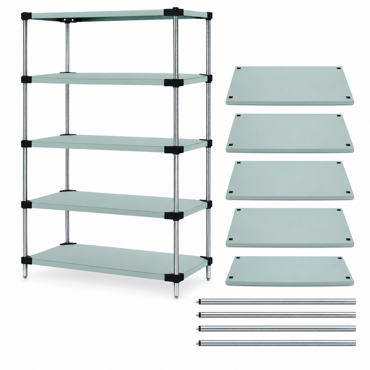 Product image #3 for Quantum 54"W x 14"D x 74"H 5-Shelf Solid Stainless Steel Shelving Starter Kit