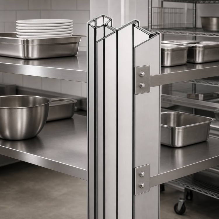 Product image #3 for Heavy-Duty Back-to-Back Stainless Steel Uprights for Cantilevered Shelving, 96 Inch Floor-to-Ceiling Mount