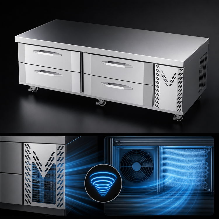 Product image #3 for Victory Refrigeration V-Core™ 72-Inch Two-Section Chef Base Freezer with 4 Drawers, Self-Contained R290 Refrigeration