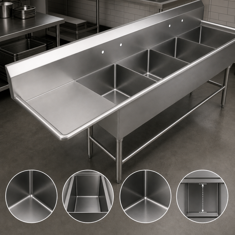 Product image #3 for John Boos Pro-Bowl 4-Compartment Sink with Left Drainboard, 14-Gauge Stainless Steel