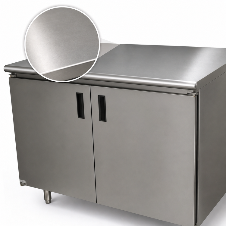 Product image #3 for Advance Tabco Special Value Series 48 Inch x 24 Inch 16 Gauge 304 Stainless Steel Enclosed Work Table with Cabinet Base and Hinged Doors