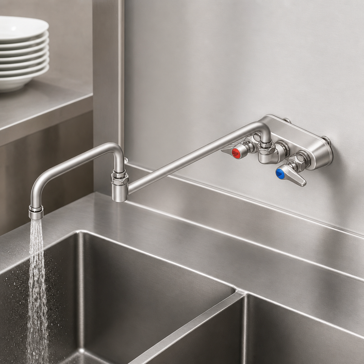 Product image #3 for T&S Brass Splash-Mounted Workboard Faucet with 18-Inch Double-Jointed Nozzle, 4-Inch Centers