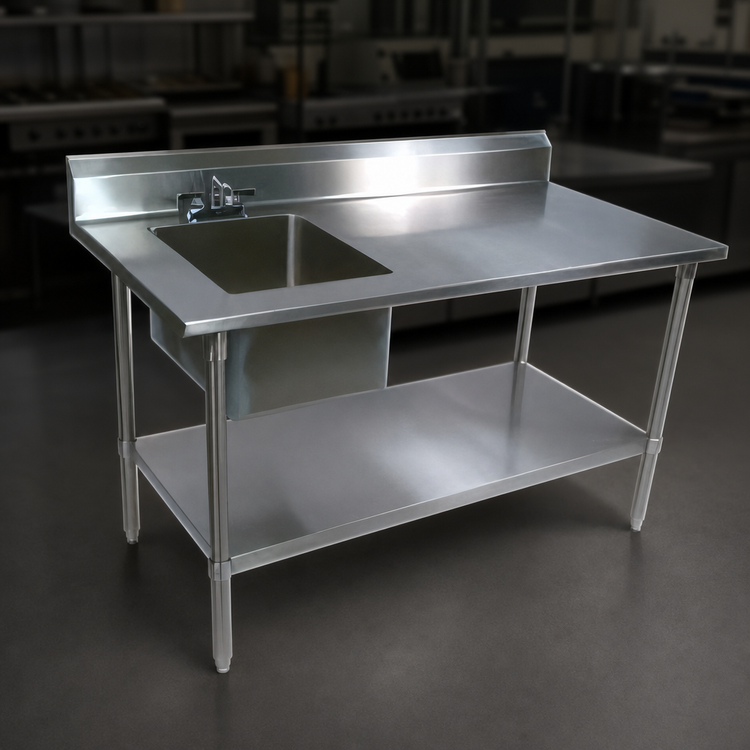 Product image #3 for John Boos 48-Inch Stainless Steel Work Table With Left Prep Sink, 5-Inch Backsplash, and Undershelf