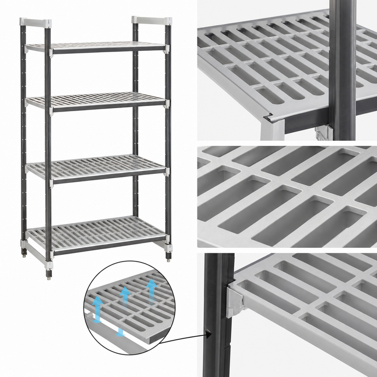 Product image #3 for Cambro Camshelving Elements XTRA 4-Tier Vented Stationary Starter Unit, 24" Deep x 42" Wide x 64" High, Speckled Gray
