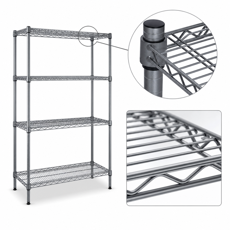 Product image #3 for Eagle Valu-Master 4-Tier Wire Shelving Starter Unit, 24 x 21 x 74 Inches, Stationary, Pewter Gray Epoxy