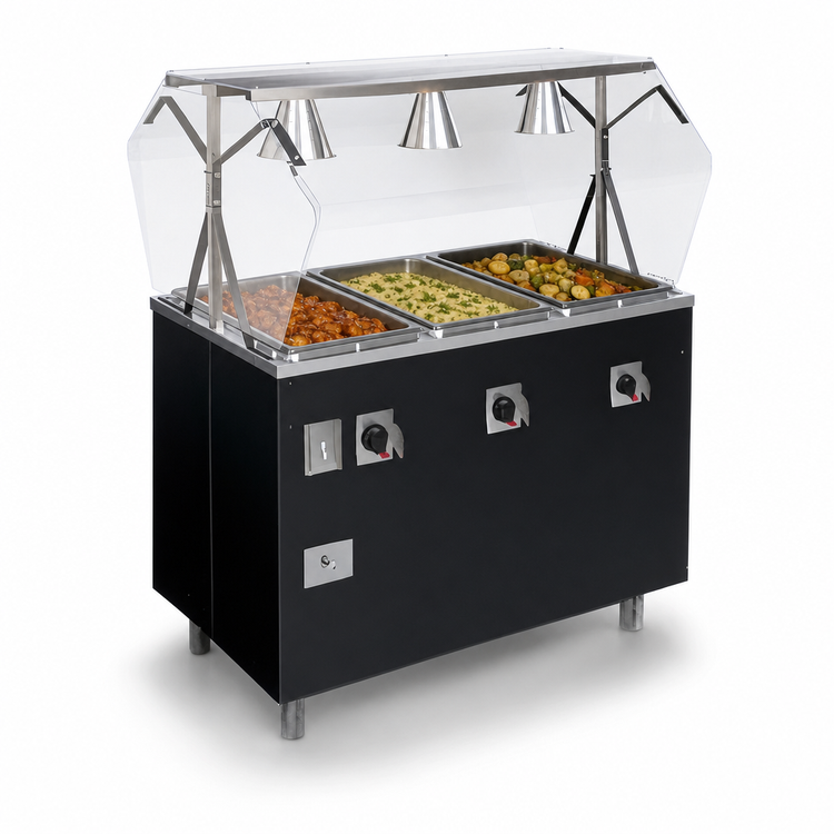 Product image #3 for Vollrath 2-Series Affordable Portable Deluxe 4-Well Electric Mobile Hot Food Station with Buffet-Style Breath Guard