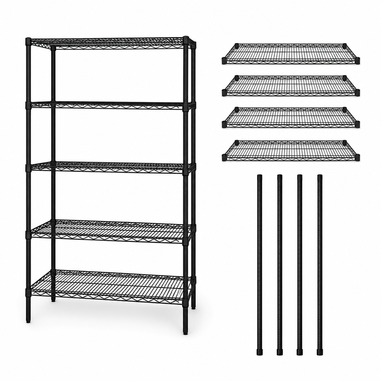 Product image #3 for Quantum 5-Shelf Wire Shelving Starter Kit, 54 x 24 x 86 Inch, Black Epoxy Antimicrobial Finish