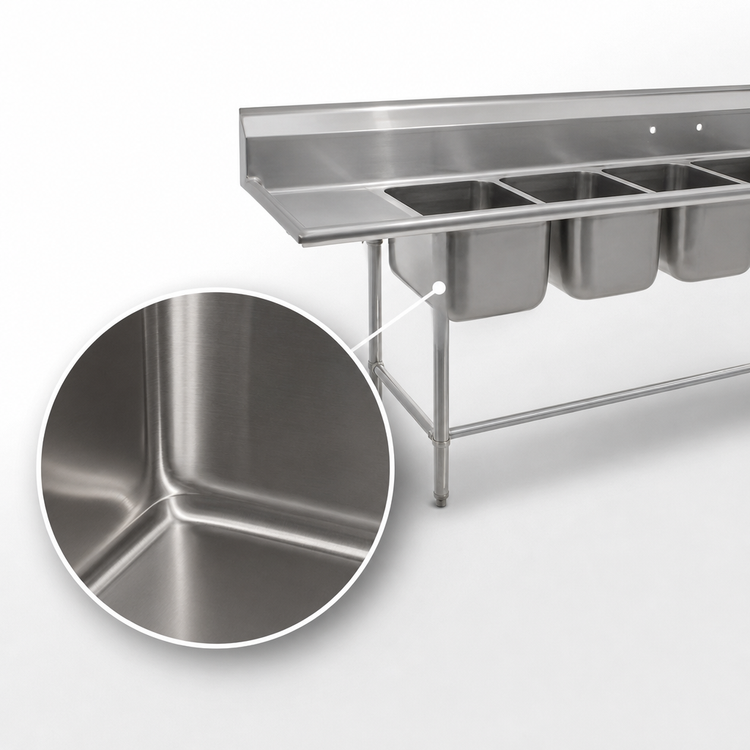Product image #3 for Eagle Group 414 Series Four-Compartment Stainless Steel Sink with Right-Hand Drainboard, 98-1/8 Inch Wide