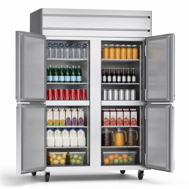 Product image #3 for Beverage-Air Horizon Series Two-Section Reach-In Refrigerator with 4 Half Solid Doors, Top-Mount Self-Contained, 46.88 Cu. Ft.