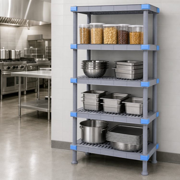 Product image #3 for Millenia 24"W x 21"D x 50"H Gray Polymer Stationary Starter Shelving Unit with 5 Open Grid Shelves