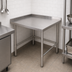 Thumbnail image #3 for Klinger's Trading 30-Inch x 30-Inch Stainless Steel Corner Work Table with Open Base and 2-Inch Rear Up-Turn