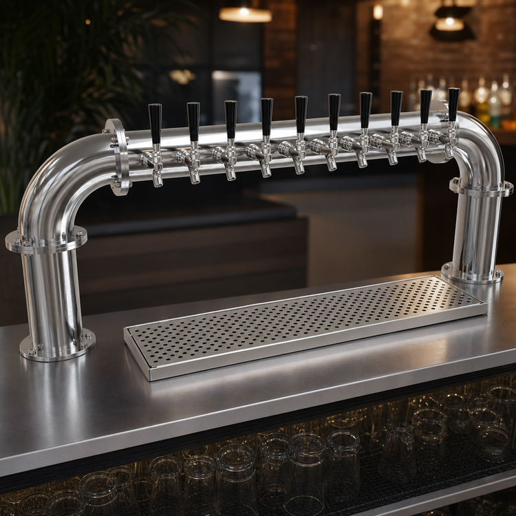 Product image #3 for Glastender PP-10-SS Pipe Pass-Thru Air-Cooled Countertop Draft Dispensing Tower with 10 Faucets