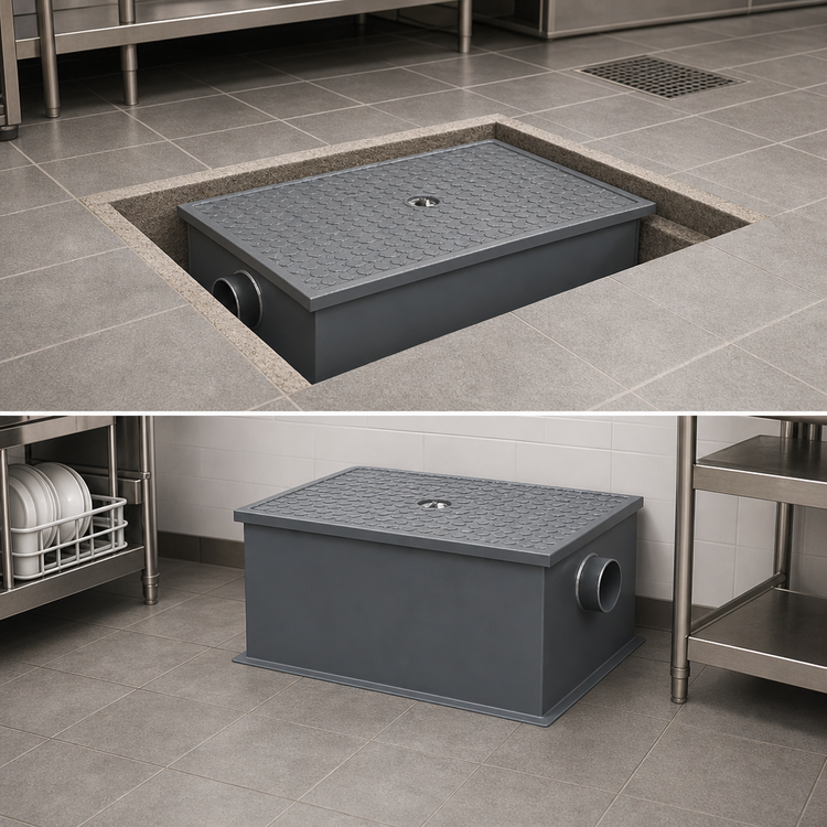 Product image #3 for Dormont WD-4 Recessed/Floor-Mount Grease Interceptor, 4 GPM, 8 lb Capacity, 2 Inch No-Hub Connections