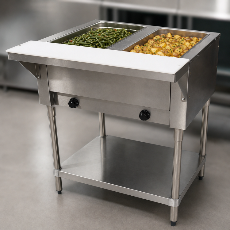 Product image #3 for 2-Well Natural Gas Hot Food Table with Stainless Steel Undershelf and Cutting Board