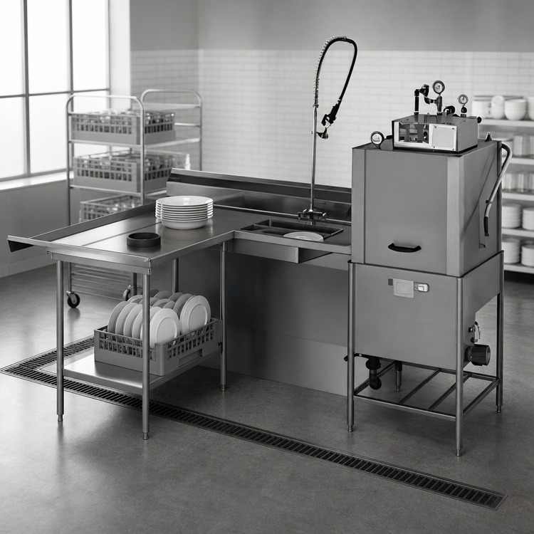 Product image #3 for Eagle Group Island Soiled Dishtable with Dish Landing Shelf and Pre-Rinse Sink, Right-to-Left Operation