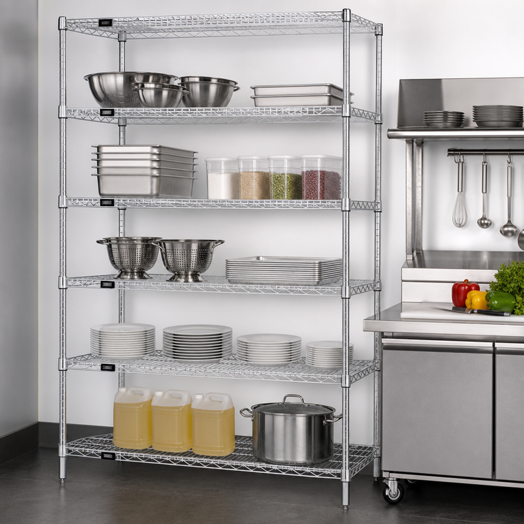 Product image #3 for Quantum Chrome-Plated Wire Shelving Starter Kit, 72-Inch W x 14-Inch D x 74-Inch H, 5 Shelves